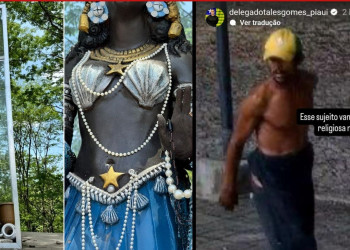 Delegado divulga imagem de suspeito de depredar estátua de Iemanjá em Teresina
