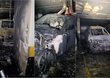 Incêndio destrói quarto carros e duas motos em garagem de condomínio de luxo em Teresina