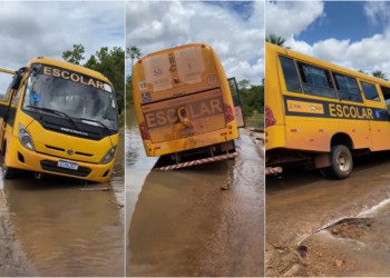 Precariedade de estrada rural quase termina em acidente com ônibus escolar