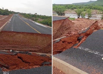 Rodovia que dá acesso ao Cânion do Rio Poti se rompe em Castelo do Piauí; vídeo