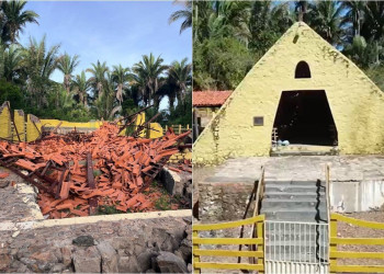 Imagem de Santa Ana resiste após capela desabar durante forte chuva no interior do Piauí