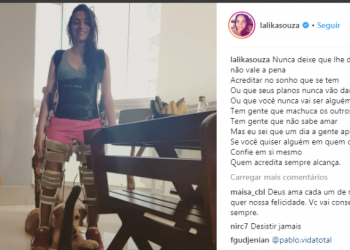 Lais Souza publica foto em que aparece de pé