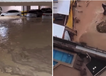 VÍDEO: Chuva deixa garagem de condomínio de luxo inundada na zona Leste de Teresina