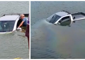 Motorista perde controle de veículo e cai dentro de lagoa em Parnaíba