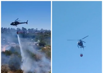Helicóptero é acionado para conter incêndio em terreno na zona Sul