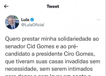 Ao contrário dos Irmãos Gomes, Lula se solidariza com Ciro e Cid, hoje alvos da PF