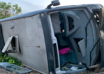 Ônibus com pacientes de Batalha atropela cavalo e tomba na PI 113, em Barras