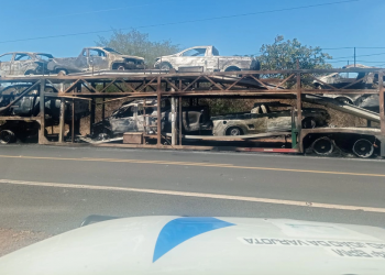 Caminhão-cegonha pega fogo e sete carros são destruídos no Sul do Piauí