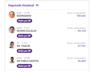 Veja a lista de deputados estaduais eleitos no Piauí