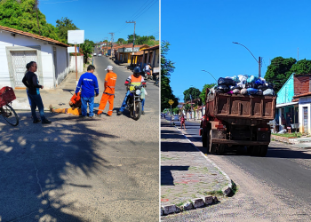 Gari cai de caminhão de coleta de lixo na cidade de Timon