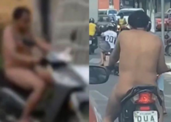 Homem nu é flagrado conduzindo moto nas ruas de Floriano
