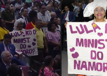 Em Teresina, apoiadora chama atenção de Lula ao reivindicar Ministério do Namoro