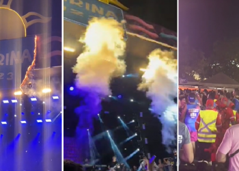 Banner pega fogo em palco durante show do Xand Avião na Micarina