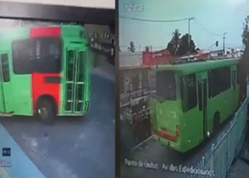 Motorista de ônibus desgovernado invade calçada para evitar acidente em Teresina