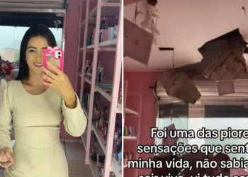 Teto de loja no Piauí desaba enquanto empresária fazia gravação e vídeo viraliza