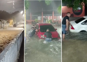 Temporal em Teresina alaga ruas, hospitais e deixa carros submersos; veja vídeos