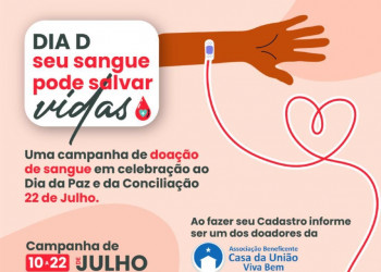 Casa da União Viva Bem inicia campanha de doação sangue nesta segunda-feira (10)