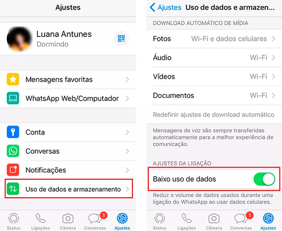 O WhastsApp tem função que diminui o uso de dados economiza o pacote de Internet — Foto: Reprodução/Luana Antunes