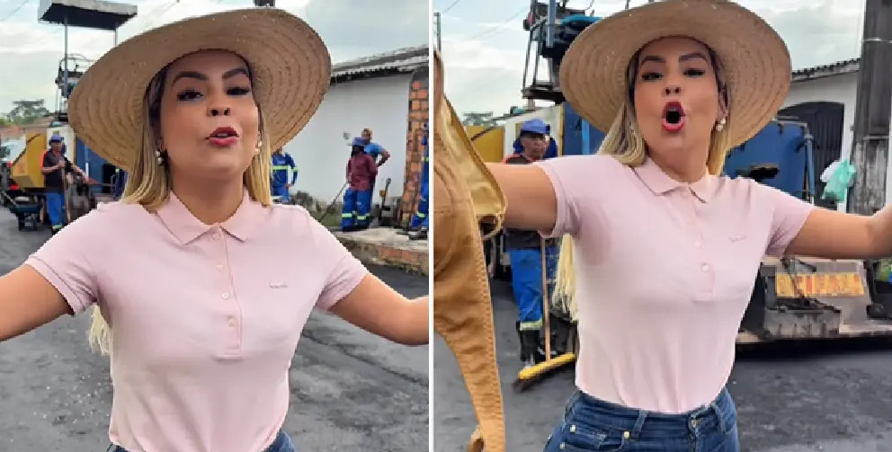 A prefeita de Marituba Patrícia Alencar ao acompanhar obras pela cidade