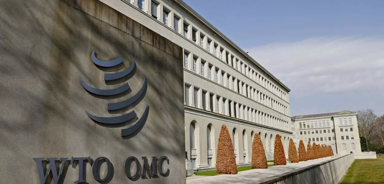 Logo da OMC em Genebra, na Suíça