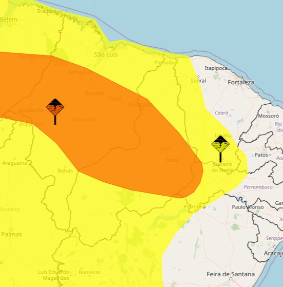 Alerta amarelo, de perigo potencial, cobre todo o estado