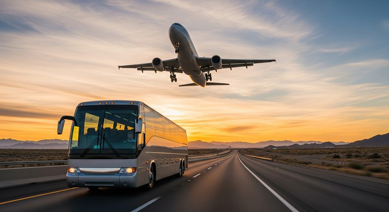 Avião e ônibus