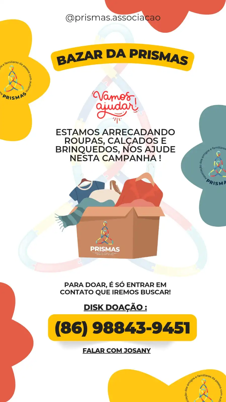 Associação Prismas arrecada roupas para realização de bazar solidário