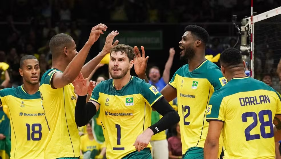 Vibração de jogadores brasileiros após ponto contra a Argentina