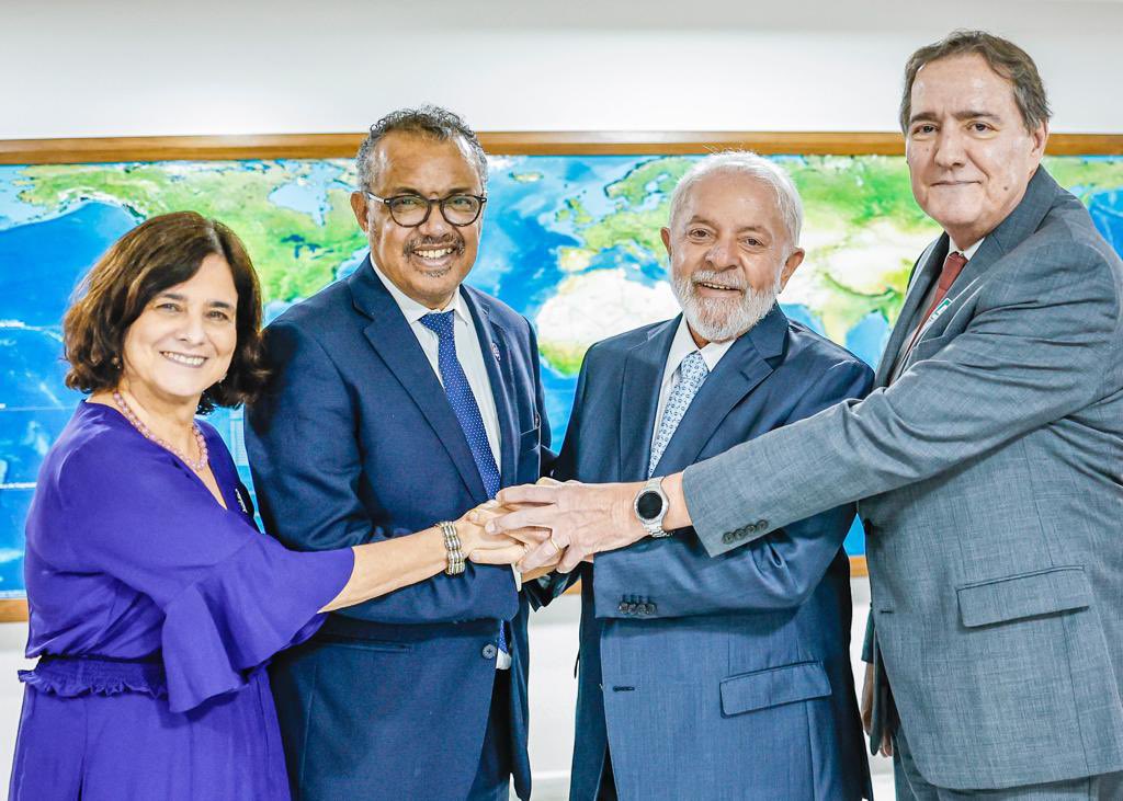 Nísia Trindade, Tedros Adhanom, Lula e o Diretor da Organização Pan-Americana da Saúde e Diretor Regional para as Américas da OMS, Jarbas Barbosa