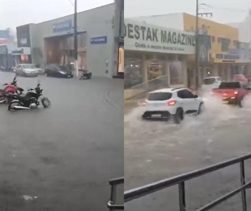 Forte chuva em Floriano deixa ruas do centro alagadas