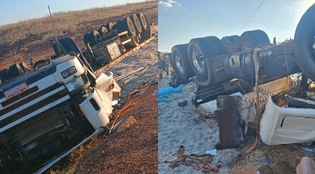Motorista morre e passageira fica ferida durante tombamento de carreta em Vera Mendes