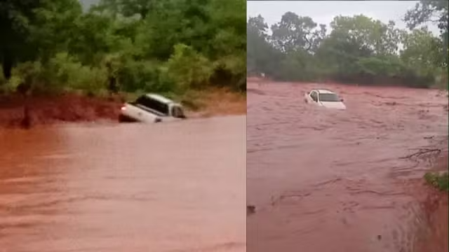 Carro de professor é arrastado durante enxurrada em riacho no Sul do Piauí