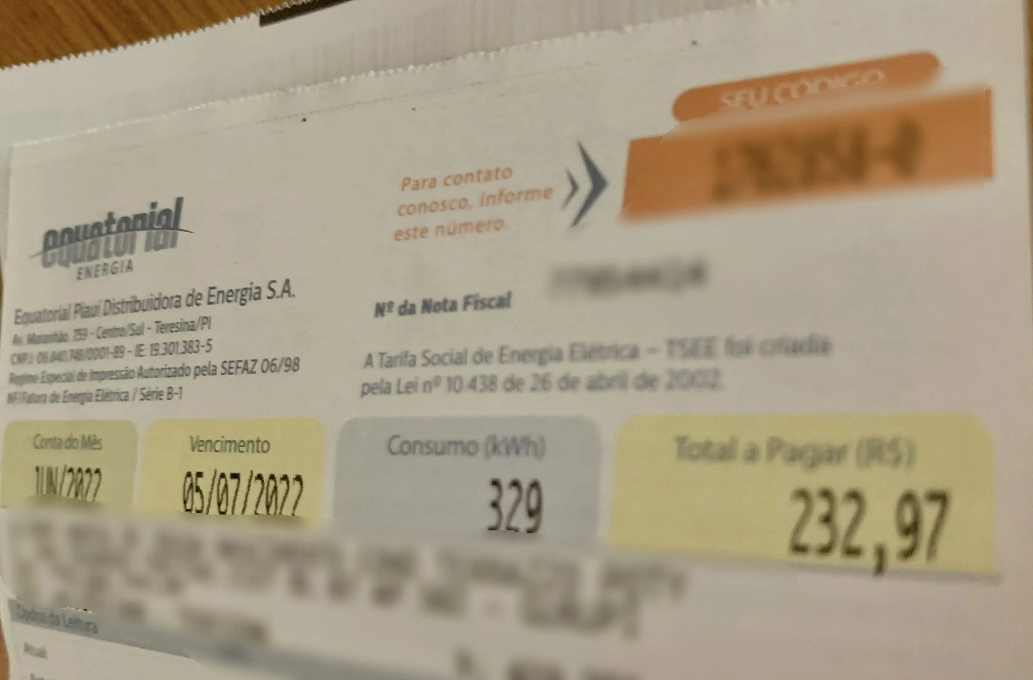 Conta de energia no Piauí