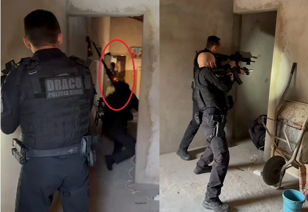 Vídeo flagra troca de tiros entre criminoso e policiais em Água Branca, no Piauí