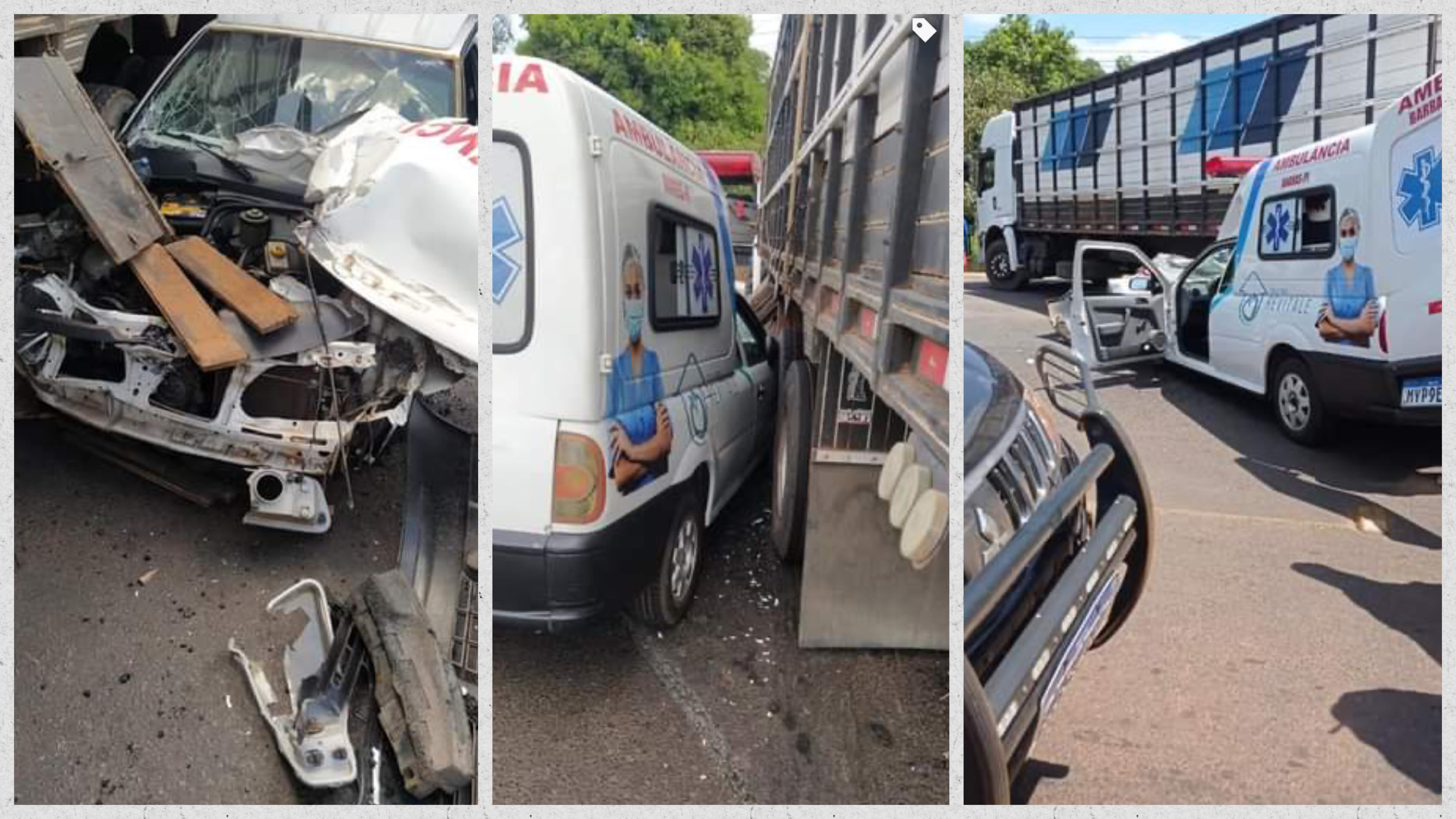 Acidente envolvendo ambulância e caminhão