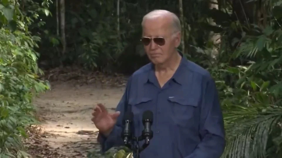 Joe Biden durante discurso na Floresta Amazônica