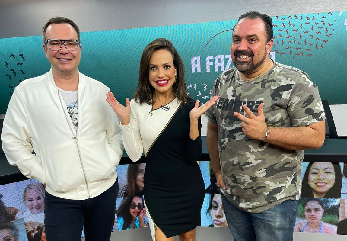 Fabiana Oliveira com os Jornalista Renato Cipriano e Felipeh Campos