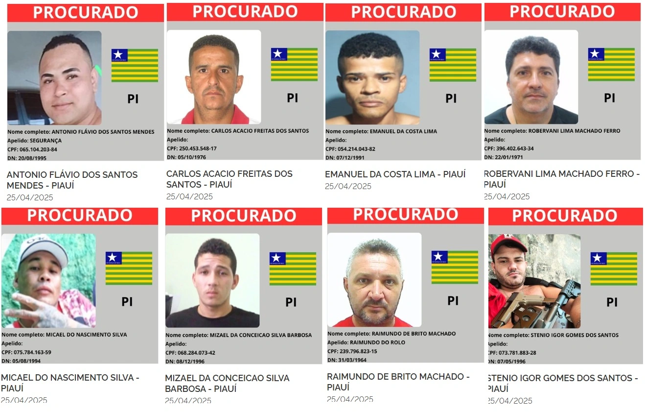 Foragidos da justiça no Piauí que estão sendo procurados em todo país