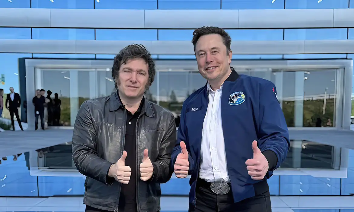 O presidente da Argentina, Javier Milei, e o empresário Elon Musk