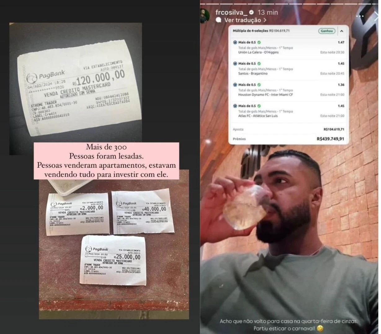 O trader ostentava nas redes sociais um grande saldo bancário e vida de luxo
