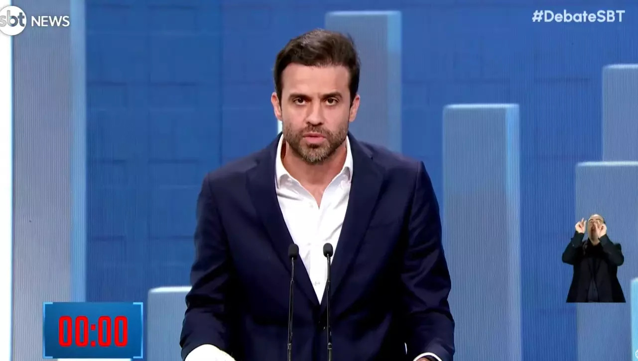 Pablo Marçal durante o debate do SBT