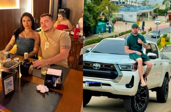 Sarah Brenna e o marido Vinícius (à esquerda) e Vitor Mídia (à direita)