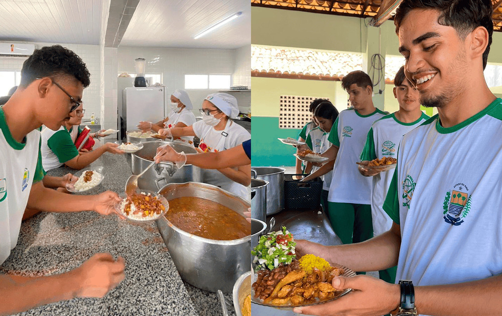 Estudantes almoçando na escola