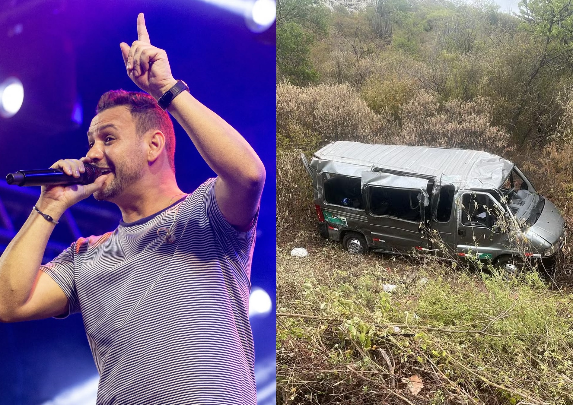 Cantor Lenno Ferreira bateu na traseira de uma van, fazendo o veículo capotar