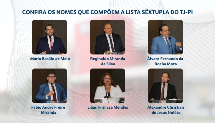 Lista com os nomes que compõem a sêxtupla para a vaga de desembargador do Tribunal de Justiça do Estado (TJ-PI)