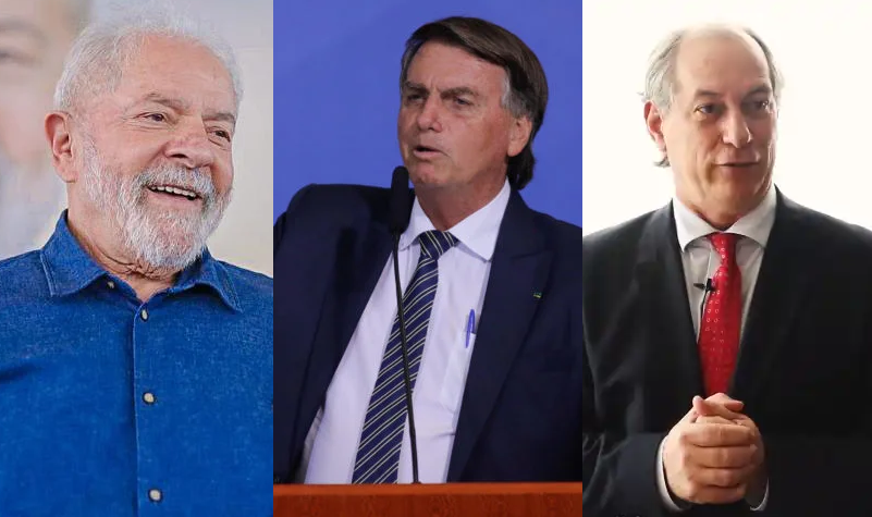 Luiz Inácio Lula da Silva (PT), Jair Bolsonaro (PL) e Ciro Gomes (PDT) disputam a presidência do Brasil