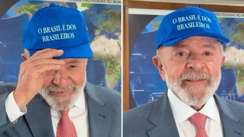 O presidente Lula (PL) usa boné “O Brasil é dos brasileiros”