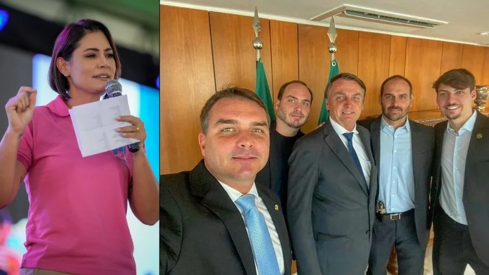 Michelle declara guerra aos enteados Flávio, Carlos, Eduardo e Jair Renan, filhos de Bolsonaro