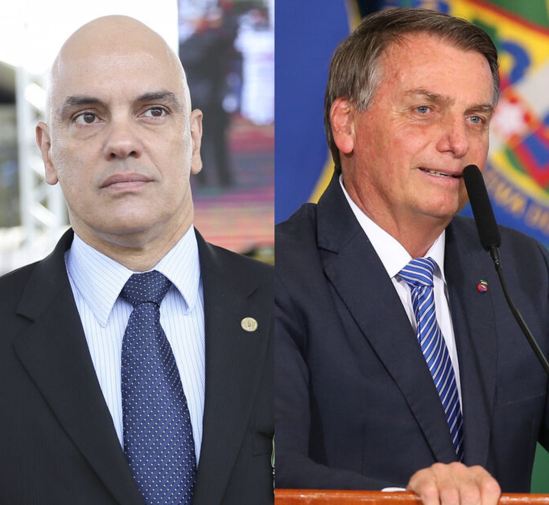 Montagem do ministro Alexandre de Moraes e ex-presidente Bolsonaro