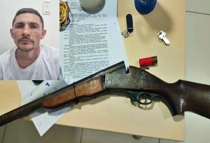O suspeito portava uma espingarda calibre 12